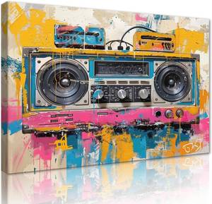 lot 1048 image: $79 MAMAGO Large Colorful Cassette Wall Decor Graffiti Canvas Print 28x44
