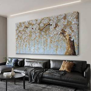 lot 1049 image: $92 Suconvng Wall Art White Flower Tree Canvas, Modern Living Room Decor 24