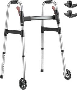 lot 1075 image: $57 Walkers for Seniors, One-Hand Folding, 8-Height, 2 Skis, 5 Wheels, Alum