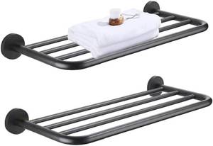 lot 1076 image: $49 Wall Mounted Hotel Towel Racks, 30-Inch 2-Tier Towel Shelf, Gray