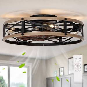 lot 1085 image: $159 SHLUCE 22 Low-Profile Caged Ceiling Fan with Light, Flush Mount, Remo