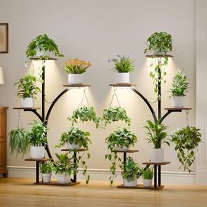 lot 1101 image: $70 Indoor Plant Stand with Grow Lights - 2 Pack, 6-Tier 47 K-Shape Plant