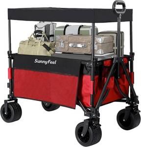 lot 1104 image: $63 SUNNYFEEL 3-in-1 Collapsible Wagon with Canopy, 230L, 220lbs, Red