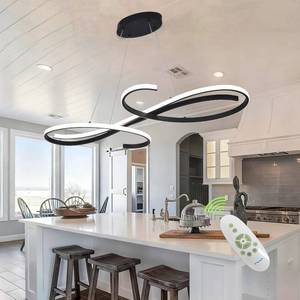 lot 1123 image: $156 Black Dining LED Chandeliers, Dimmable Pendant with Remote, 3000K-6500