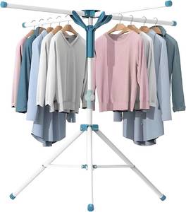 lot 1131 image: $50 JAUREE Tripod Clothes Drying Rack, Folding, Height-Adjustable, 20 Clips