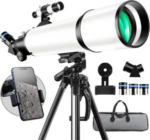 lot 1142 image: $89 GALAEYES 80mm Aperture 600mm FL Telescope with AZ, Phone Holder, Bag