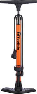 lot 1156 image: TOOLITIN Floor Bike Pump with Gauge, 160 PSI, PrestaSchrader Compatible