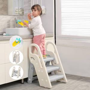 lot 1160 image: $60 Onasti Foldable 3-Step Stool for Toilet Training with Handles, Grey