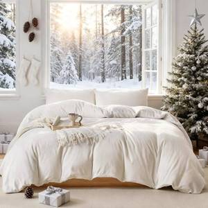 lot 1169 image: $49 WARMDERN White Velvet Duvet Cover Set King Size, 3pc, Zipper, 104 x 90