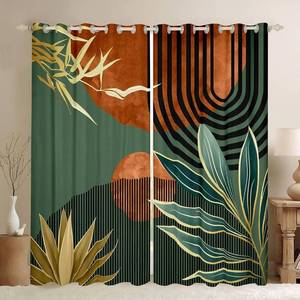 lot 1176 image: Erosebridal Mid-Century Curtains 42W x 84L Blackout, GreenOrange