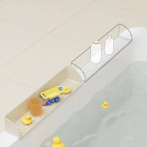 lot 1179 image: Roslim Bath Splash Guard - Silicone Toy Tray, 4 Suction Cups, Beige