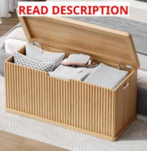 lot 1185 image: $96 Akxomel Fluted Storage Chest with 2 Safety Hinges, 37.4 Wooden Trunk,
