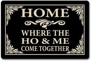 lot 37504 image: Funny Doormat for Front Door - 23.6x15.7 Inch Non-Slip Welcome Mat with Home Where The Ho & Me Come Together Design - Durable IndoorOutdoor Entryway Rubber Mat COLOR IS BLUE