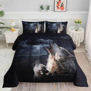 lot 37520 image: Comforter Set 3pcs (1 Comforter  2 Pillowcases) for Boys Girls Wolf Printed Bedding Comforter Set,Duvet for All Seasons(Wolf Queen)