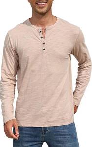 lot 37527 image: Mens Summer T-Shirt New Cotton Button Long Sleeve Henley Neck Casual Solid Breathable Fashion Slim Autumn Shirts SIZE M