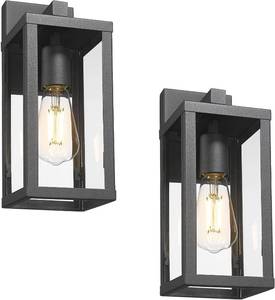 lot 37528 image: Outdoor Wall Sconce Light, 13 Black Outdoor Wall Lantern with Clear Glass, Weather Resistant Porch Light for House, E26 Base Exterior Lighting Fixture for Garage, Entryway, Patio (Black, 2 Pack)