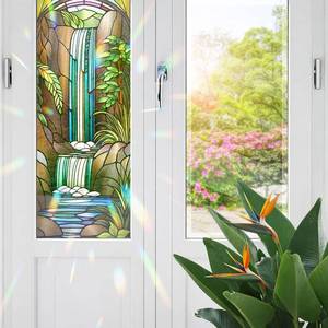 lot 37564 image: 5 Rolls Decorative Waterfall Stained Glass Window Film, Waterfall Stained Glass Window Film for Bathroom Door Heat Anti UV