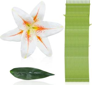 lot 37592 image: 18 Pcs Faux Lily Heads 5.9 Tiger Lily Artificial Flower Fake Lilies Flower Heads with Long Stem and Green Leaves for Wedding Bouquets Home Party Easter Decoration,(White Red)