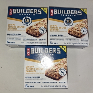 lot 37639 image: 3 Boxes CLIF BUILDERS Protein Bars Crispy Almond Salted Caramel, Reduced Sugar, Gluten Free, 6ct