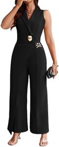 lot 37752 image: CHICME Womens 2 Piece Outfit Sleeveless Notched Collar Button Decor Crop Vest and High Waist Wide Leg Pants Set Medium Black