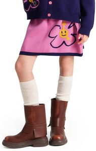 lot 37762 image: Girls Pink Skirt with Smiley Flowers & Purple Hem - Knit Floral Skirt for Girls 6-16Y