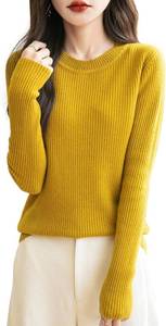 lot 37796 image: Chanyarn Womens 100% Merino Wool Sweater Fall Winter Crew Neck Long Sleeve Warm Soft Ribbed Knit Pullover Sweater Yellow XL