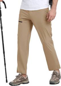 lot 37838 image: MoFiz Mens Elastic Waist Hiking Pants Lightweight Outdoor Water Resistant Sweatpants with Zipper Pockets Khaki XL