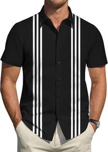 lot 37847 image: Short Sleeve Stripes Shirts for Men Casual Button Down Dress Shirt White Stripes, Large, COLOR IS BLUE