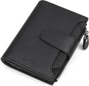 lot 37852 image: Small Wallet for Women Leather RFID Blocking Credit Card Holder Luxury Leather with Zipper Coin Pocket,ID Window (Black)