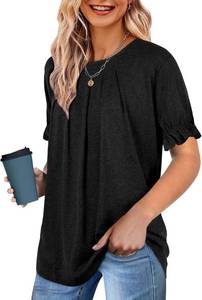 lot 38025 image: LCXWFE Womens Tops Dressy Casual Summer Shirts Crew Neck Pleated Ruffle Sleeve Tops for Women Size XL