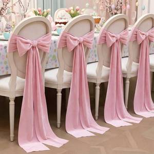 lot 38031 image: Suncalla 6 Pcs Pink Velvet Chair Sashes 157 Long Wedding DIY Chair Decoration DIY Pink Bows Sashes with 12 Pins for Dining Wedding Reception Restaurant Festival Banquet Decoration