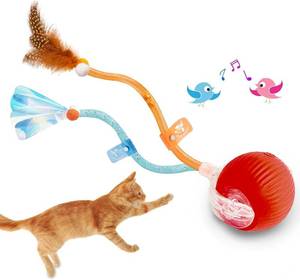 lot 38052 image: Interactive Cat Toys Ball,Automatic Cat Toy with Speedy Tail - Electric Rolling Ball for Indoor Cats, Motion-Activated Play with Elastic Mesh Tail