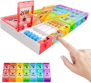 lot 38064 image: Push Button Weekly Pill Organizer 2 Times a Day, Medicine Pill Organizer, Pill Box Case 7 Day AM PM BPA-Free, Pill Container for Vitamins, Fish Oil, Supplements and Medication