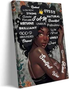 lot 38113 image: Lnzinro African American Wall Decor Artwork I Am Black Girl Framed Positive Motivational Quotes Pictures for Bedroom Wall Decor 08x12 inches