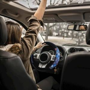 lot 38131 image: LUOYOYY Colorful Bohemian Steering Wheel Cover for Cars - Universal 15 Inch Auto Cover with Spandex Elastic and Breathable Fabric (Blue)