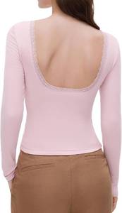 lot 38132 image: OMKAGI Backless Going Out Tops for Women Fitted Long Sleeve Double Layer Lace Shirts Size XS