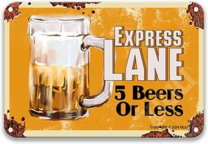 lot 38140 image: Express Lane 5 Beers Or Less Metal Signs Country Kitchen Decor Vintage Decor Country Wall Decor Tin Signs 12X8 Inch
