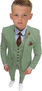 lot 38161 image: Boys Tuxedo Slim Fit Suit Three Piece Tuxedo Suits for Boys Formal Suits Wedding Outfit Blazer Vest Pants Set,Tea Green Size6-7
