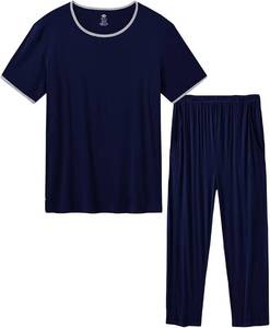 lot 38181 image: MoFiz Mens Pajamas Set Short Sleeve Bottom PJs Pants Bedroom Pijama Sleep Night Suit 2 Piece Pjs Set Ultra Soft Size XL