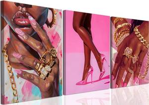lot 38188 image: Black Girl Wall Art Set of 3 Pink Fashion Black Woman Canvas Wall Decor Pictures African American Women Paintings Home Decor Posters Prints for Living Room Bedroom Bathroom 12x16Inch Framed