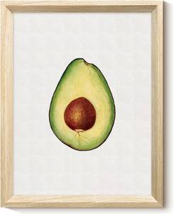 lot 38714 image: VIYYIEA Minimalist Avocado Slice Wooden Framed Wall Art, Modern Botanical Canvas Print with Premium Deep Frame, Natural Wood Grain Textured Decor for Kitchen Dining Room Cafe, 11x14 Inch