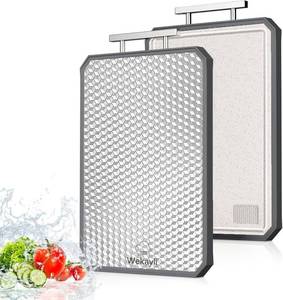 lot 38719 image: Stainless Steel Cutting Board, non toxic cutting boards for kitchen, Food Grade Stainless Steel & Wheat Straw PP,Scratch Resistant,Dishwasher Safe Easy to Clean 16 11