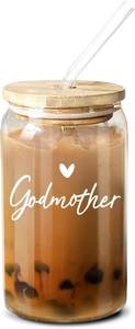 lot 38722 image: NewEleven Mother Day Gift For Godmother - Will You Be My Godmother From GodChild - Pregnancy Announcement Gifts For God Mother, Godmom, Godparents - 16 Oz Coffee Glass