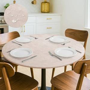 lot 38976 image: Round Tablecloth with Flannel Backing Elastic Edge Design,Table Cover,Waterproof Scratch-Resistant,Tablecloths for Round Table(55in,Gray)