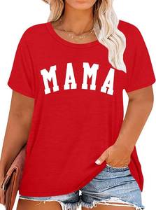 lot 38986 image: Plus Size Mama Shirt Women Mama Leopard Print T-Shirt Funny Mom Life Top Mother Short Sleeve Tee Size 2XL