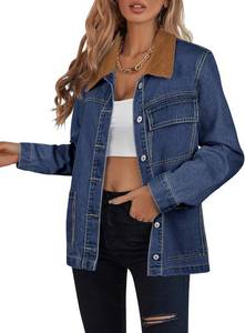 lot 38988 image: luvamia Jean Jacket Women Trendy Button Down Contrast Corduroy Collar Casual Loose Fit Denim Barn Jackets with Pockets Size Small