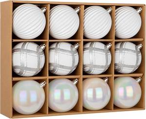 lot 38996 image: 12 Pcs Christmas Ball Ornaments 3.15 Shatterproof Plastic Hanging Balls Christmas Tree Decoration Ornaments for Xmas Holiday Party Wedding Decor - White