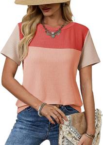 lot 37647 image: Dokotoo Womens Summer Tops 2026 Casual Color Block Womens T Shirts Loose Fit Crewneck Knitted Tops Trendy SIZE 2XL