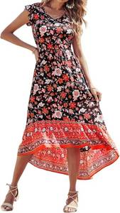 lot 37651 image: PRETTYGARDEN Womens Summer Maxi Dress Casual Floral V Neck Cap Sleeves Boho High Low Flowy Midi Long Sun Dresses SIZE S