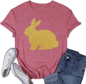 lot 37674 image: Womens Easter Shirt Happy Easter Bunny T-Shirt Rabbit Jesus Christian Egg Tee Tops SIZE L